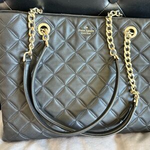 kate spade Black Quilted Leather Tote with Gold Chain Straps